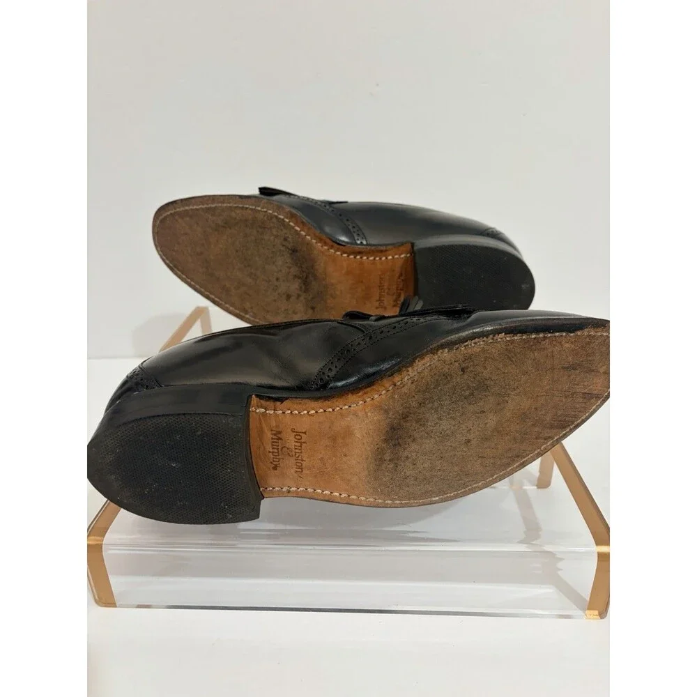 Johnston & Murphy Optima Black Wing Tips Kitties Tassle Loafer 8.5